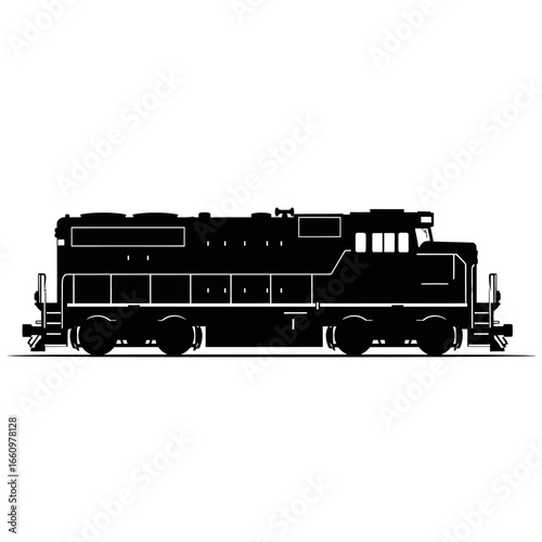 Powerful diesel locomotive silhouette for transportation design and railway illustrations for your next project
