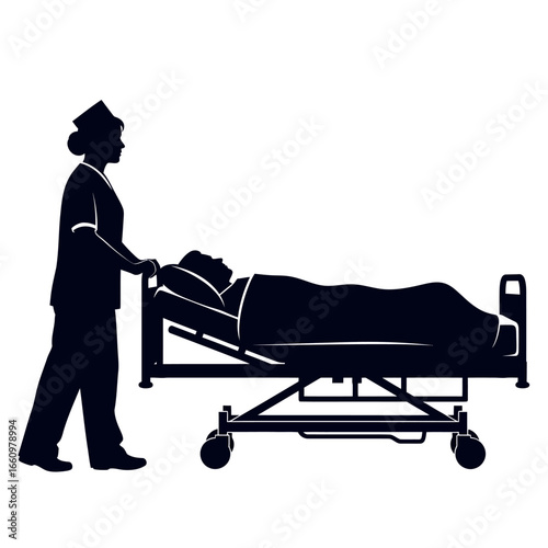 Dedicated nurse pushing patient on hospital gurney for urgent care and medical attention during emergency