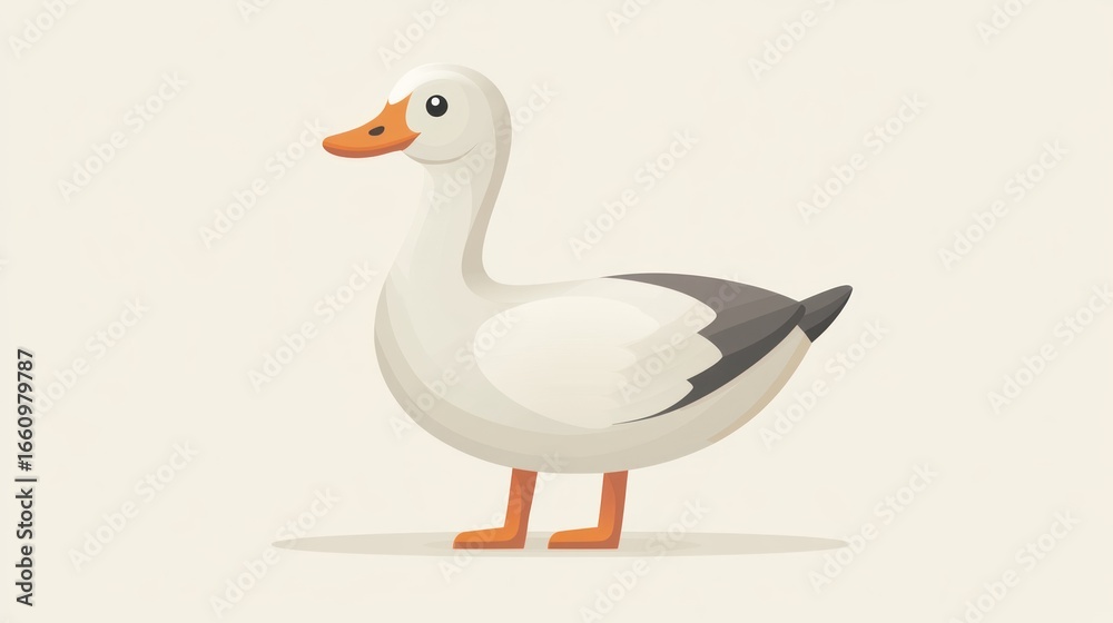 Obraz premium Cute cartoon duck, profile view, simple background, children's book illustration
