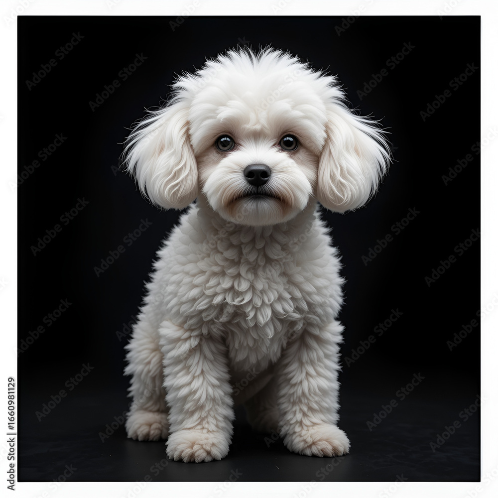 Obraz premium Studio shot of a white mini poodle on black background