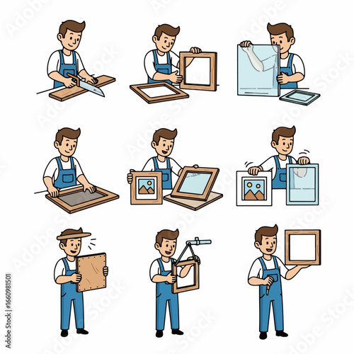 Picture framing process steps with a craftsman