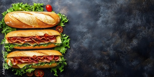 Fresh baguette sandwich�in�bahn mi style�on a�metallic background.