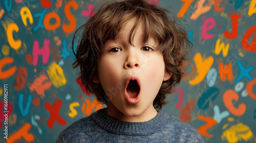 Child with Open Mouth Expression Speech Sound Disorder Concept. Language and Communication Disorder Illustration. Young Boy Showing Speech Therapy Expression, Child Speech Sound Disorder Mental Health