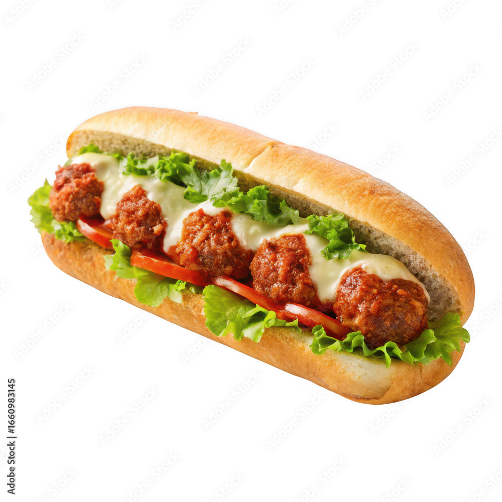 Meatball sub sandwich isolated on transparent background Meatball sub sandwich isolated on transparent background