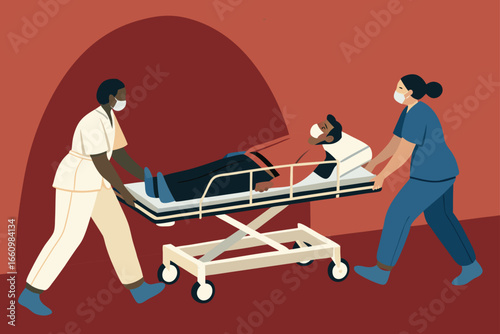 Medical professionals care for a patient in an ER.