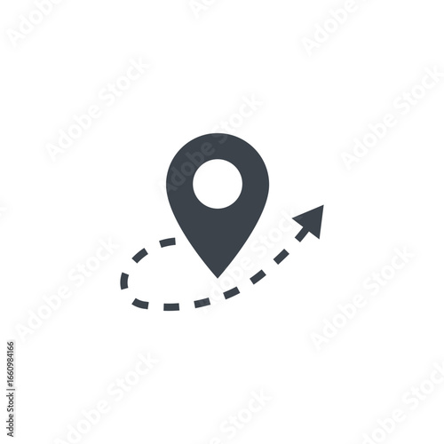 Location pin GPS tracking with dashed arrow