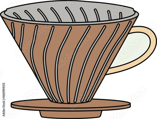 A vector icon illustration of a V60 coffee dripper for the pour-over method. Flat design with a bold outline, ideal for menus, blogs, and specialty cafe branding