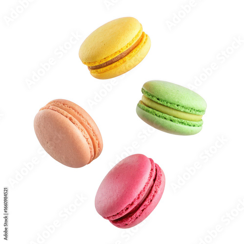 Colorful macaroons isolated on transparent background