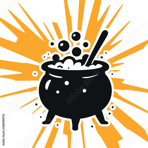 Boiling Cauldron with bubbles Halloween concept Illustration