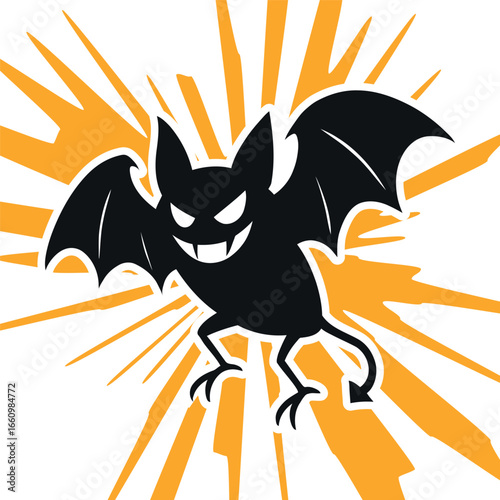 Spooky Bat with Orange Burst for Halloween Festivities
