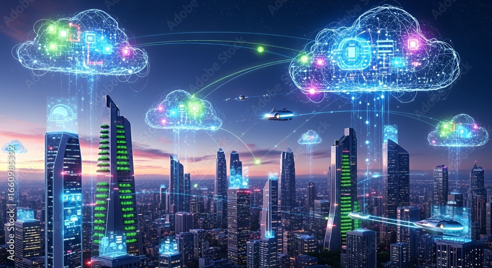 Obraz premium Smart City: Cloud Computing and Urban Technology