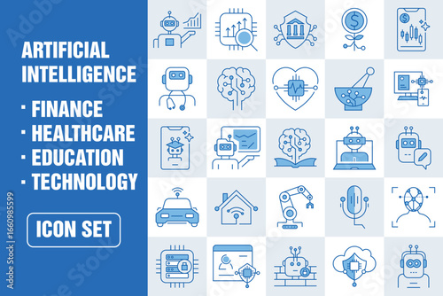 Artificial Intelligence Healthcare Finance Education Technology Outline Style Icon Set