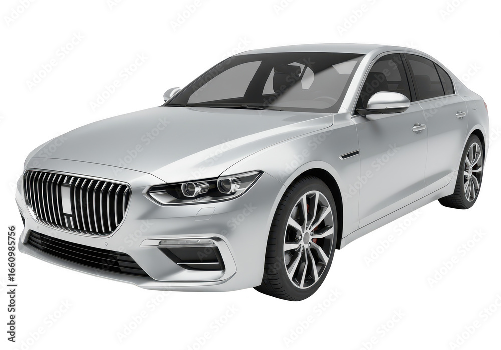 Obraz premium Silver luxury sedan car isolated on transparent background