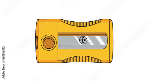 Vibrant School Essential: A Yellow Pencil Sharpener's Detailed Depiction Offering a Back-to-School Concept and School Supplies Tool Illustration