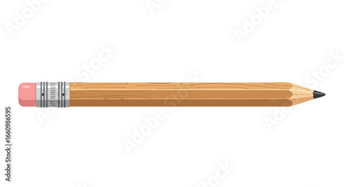 Wooden pencil illustration featuring a sharp point and eraser, used for drawing and writing on a white backdrop