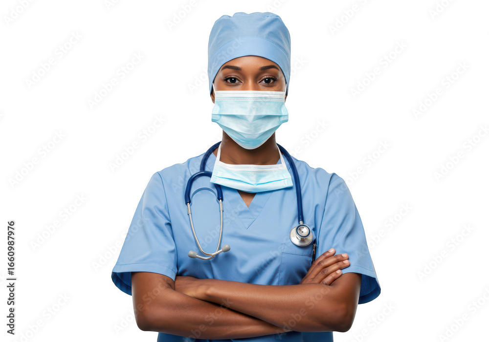 Medical professional with mask and stethoscope isolated on transparent background Medical professional with mask and stethoscope isolated on transparent background