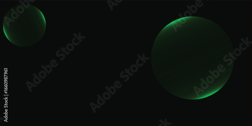 Two luminous green orbs glow faintly against a stark black backdrop.