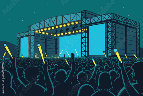 Festival crowd waving glow sticks in front of Gia.