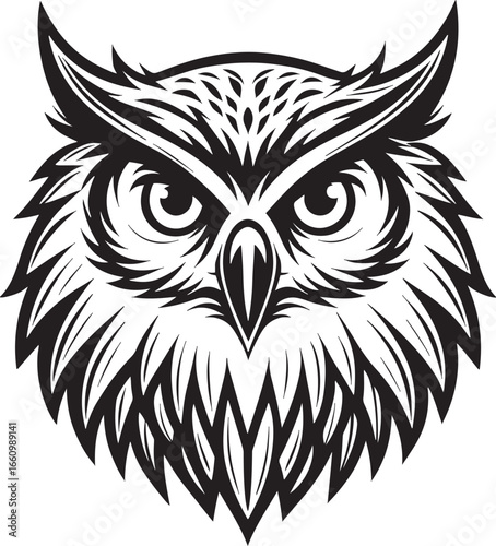Head of owl silhouette vector style with white background .