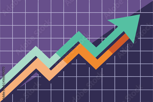 Financial growth arrow climbing across grid background.