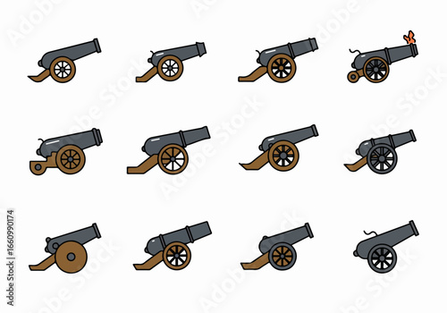 Antique cannons sequence with transparent background
