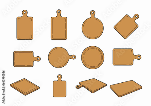 Wooden cutting boards collection with transparent background