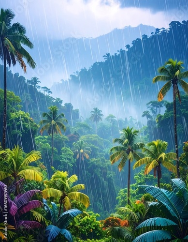 Tropical rain forest, vibrant colors