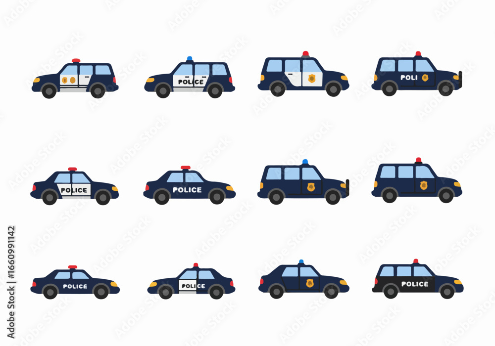 Naklejka premium Police car collection in flat style