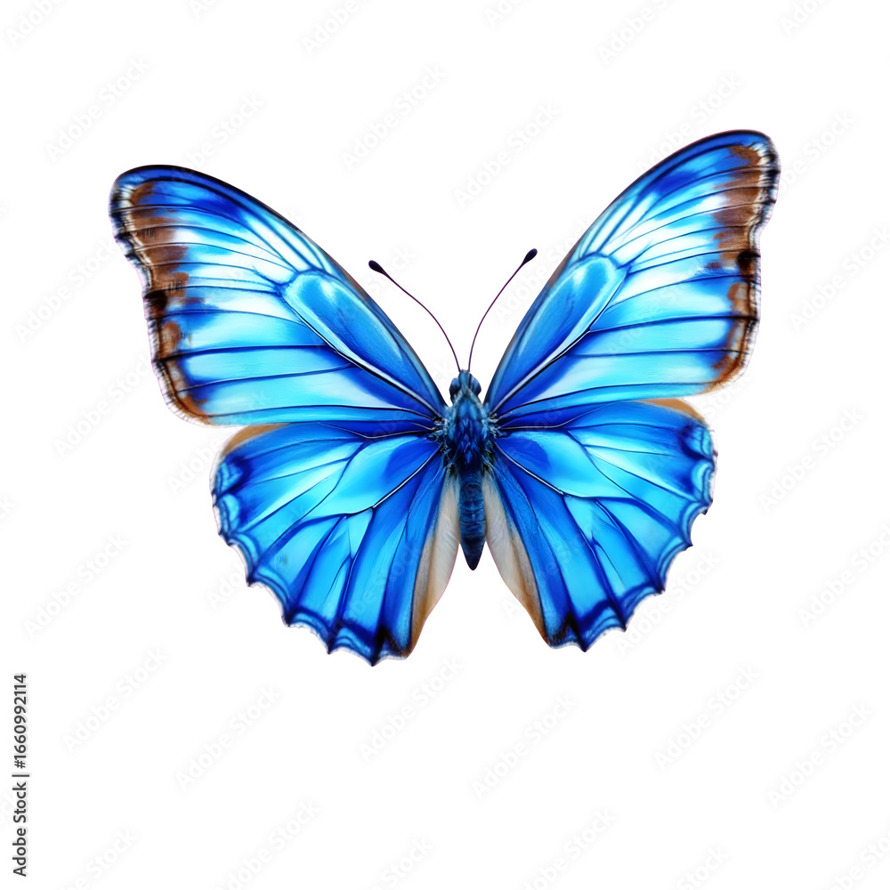Fototapeta premium Blue Morpho Butterfly Vibrant Wings on White