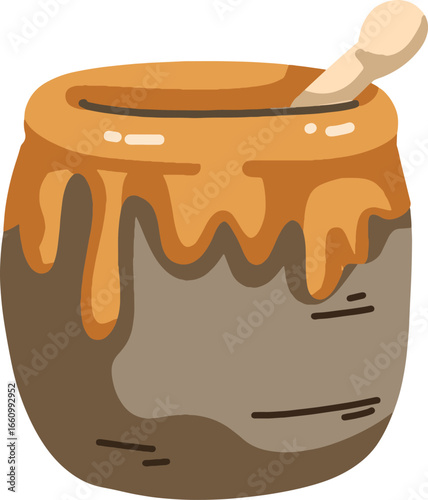 Honey Pot with Honey and Wooden Spoon