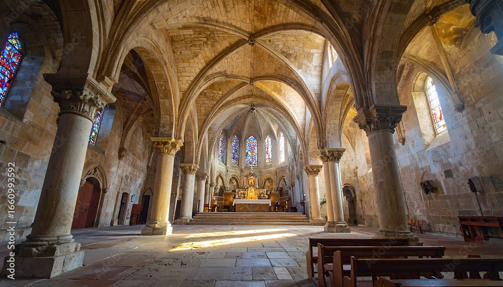 Fototapeta premium Ancient church interior, sunlight