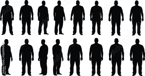 Standing person silhouette vector set in grid layout featuring varied postures and body shapes for lifestyle, fashion, and design themes