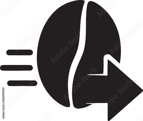Coffee bean with arrow silhouette, symbolizing delivery, speed, cafe service, packaging, and branding design.