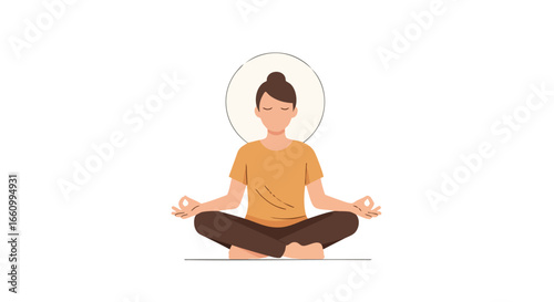 Woman meditating in lotus position with a calming aura for inner peace and mindfulness, illustrating spiritual wellness and relaxation on a serene