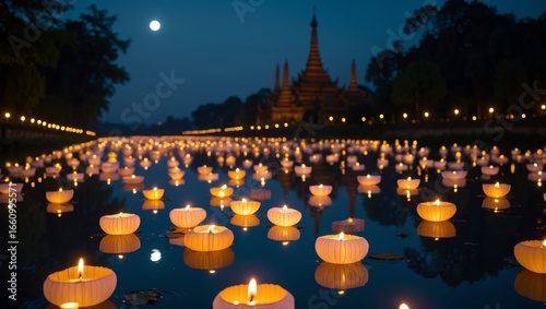 Thadingyut Light Festival in Myanmar: Floating Paper Lanterns on River