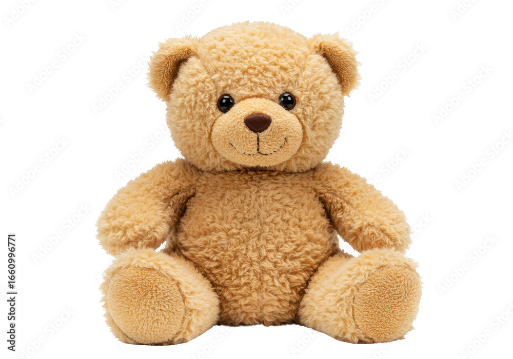 A cute, fluffy brown teddy bear sitting and smiling, isolated on transparent background A cute, fluffy brown teddy bear sitting and smiling, isolated on transparent background