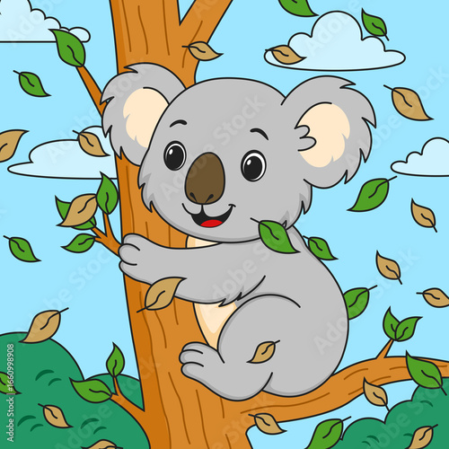Photography Cartoon Koala Sitting on Tree Branch