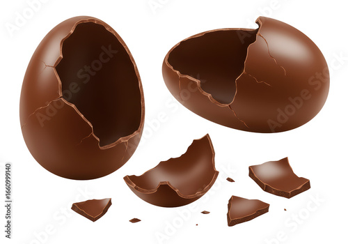 Canvas-taulu Isolated Broken Chocolate Easter Egg with Scattered Pieces