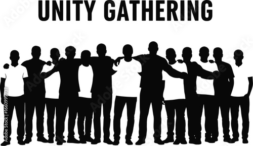 Diverse group standing together showing unity and celebrating community