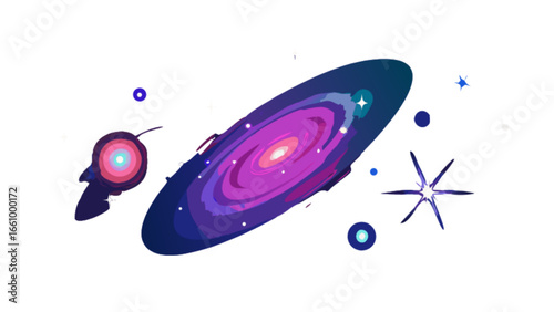 Explore cosmic galaxy space scene with spaceship and stars illustration for astronomy lovers and scientists