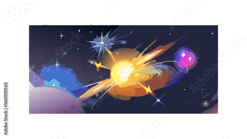 Explore cosmic explosion supernova galaxy nebula stars universe space illustration art design concept