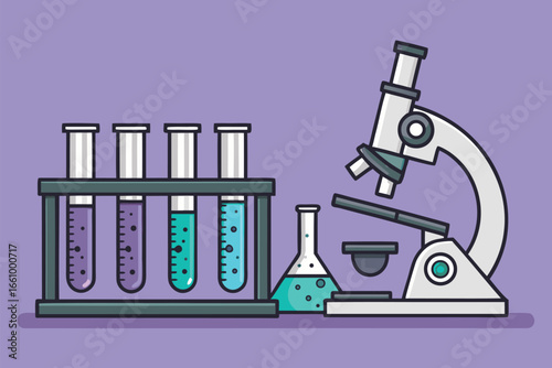 Industrial lab with test tubes and microscopes.