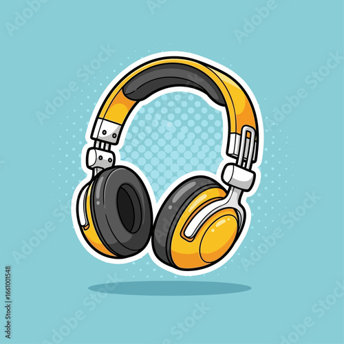 Yellow Over-Ear Headphones Cartoon Vector

