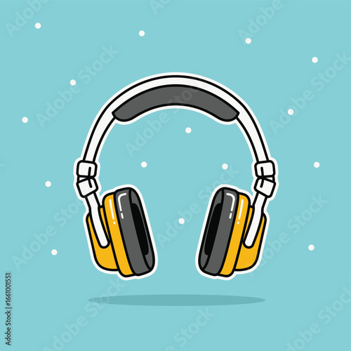 Yellow Over-Ear Headphones Cartoon Vector

