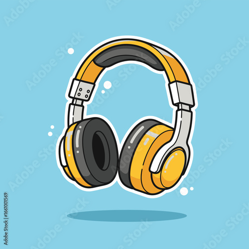 Yellow Over-Ear Headphones Cartoon Vector

