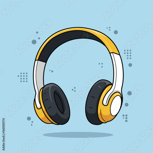 Yellow Over-Ear Headphones Cartoon Vector

