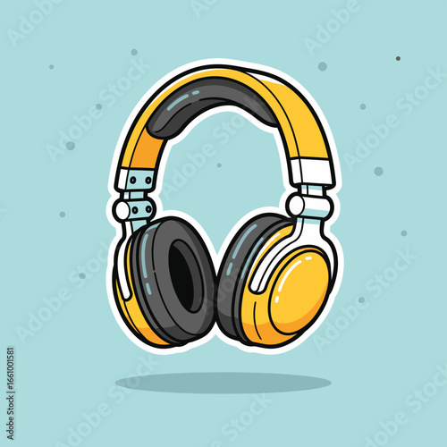 Yellow Over-Ear Headphones Cartoon Vector

