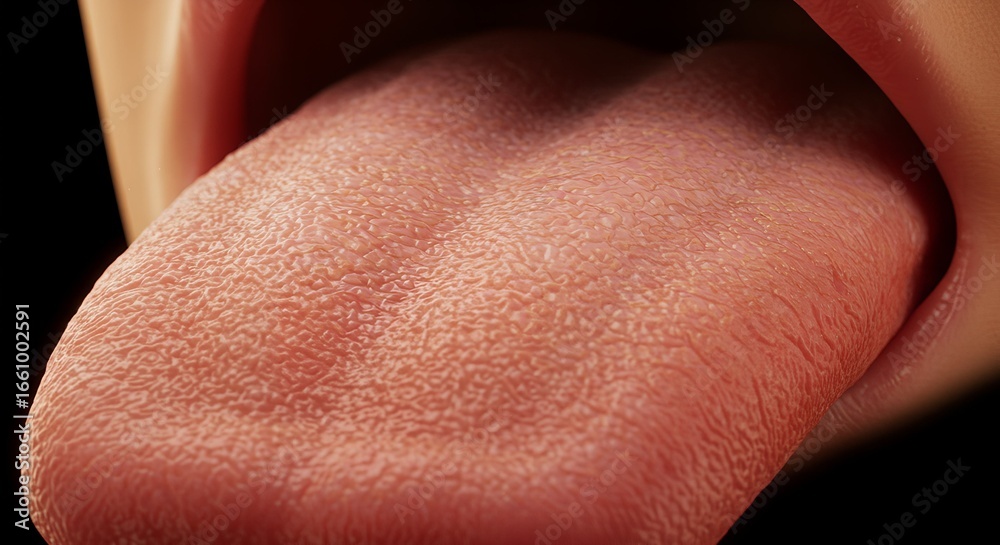 Fototapeta premium Close-up of a human tongue against a black background