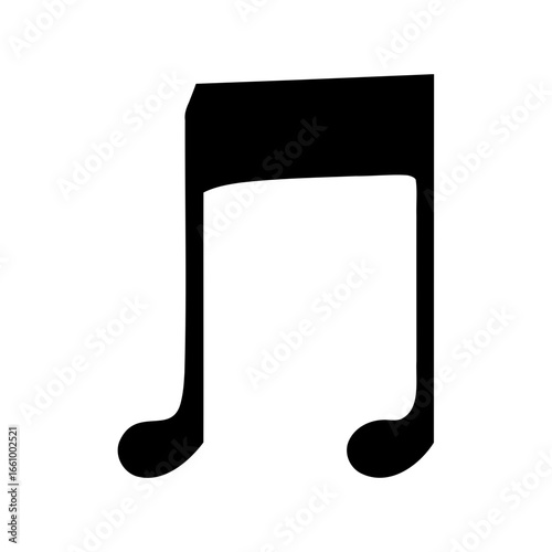 Isolated black sixteenth note symbol against a white background represents music