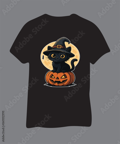  Spooky Black Cat Halloween T-Shirt | Cute Witch Cat Pumpkin Tee